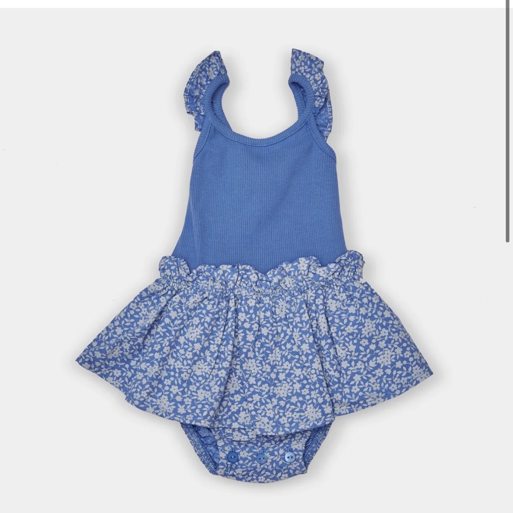 My Little Cozmo Alice Organic Flowers Baby Romper - Royal Blue
